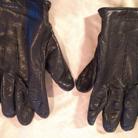 Men's Designer Coach Fine Black Leather Driving Gloves - Picture 6 of 7